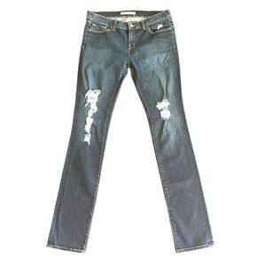 ANTHROPOLOGIE J Brand Denim Low Rise Pencil Leg Jeans Distressed Size 30